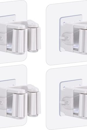 Wall Mount Self Adhesive Mop and Broom Holder, 4-Pack