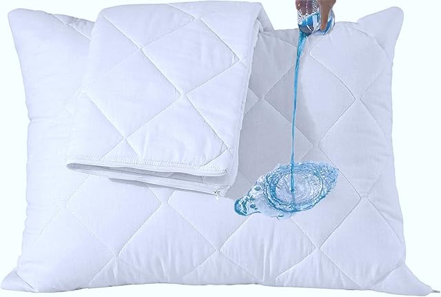 Waterproof Quilted Pillow Protectors Standard Ultra Soft Thick Pair 20x26 Inches Brushed Ultra Plush White Zippered Set of 2 Size Encasement