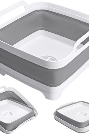 Collapsible Wash Basin with Drain Plug, 2.4 Gallon (9L) Collapsible Dish Basin, Portable Bottle Washing Basin for Baby Bottles, Vegetable Washing, RV Camping
