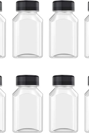 8 Pcs 4 Oz Juice Bottles Plastic Ginger Shot Bottles, Leak Proof, Beverage Containers for Juice, Smoothie, Milk, Black Lid