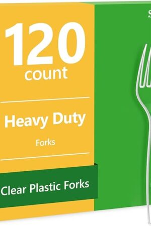 120 Count Heavy Duty Clear Plastic Forks Disposable, Plastic Utensils, BPA-Free, Heat Resistant, Solid and Durable Disposable Forks Bulk, Premium Plastic Forks Heavy Duty for Party Supply