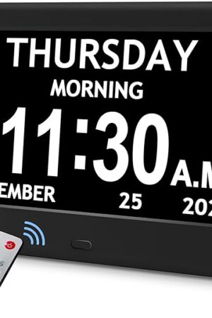 7'' Dementia Clock For Seniors, Large Display Digital Clock With Date, Time, Day Of Week for Elderly, Memory Loss, Alzheimer, 1024*600P HD, 10 Reminders & 6 Alarms, Auto Dimming & DST, Remote Control