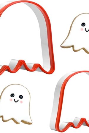 Crethinkaty 2 Pieces Halloween Ghost Cookie Cutter Set Small and Large Size with Soft PVC Edge Halloween Cookie Cutters for Baking