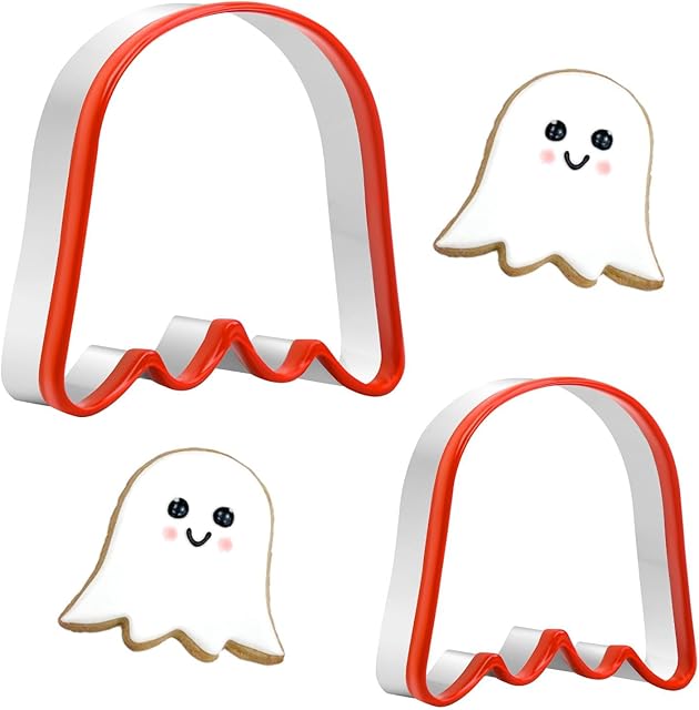 Crethinkaty 2 Pieces Halloween Ghost Cookie Cutter Set Small and Large Size with Soft PVC Edge Halloween Cookie Cutters for Baking