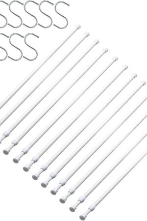 12 Pack Tension Rods for Windows 28 to 48 Inch Spring Tension Rod Adjustable Metal No Drill Curtain Rod for Windows, Shower, Door, Kitchen (White, 12 Pack)