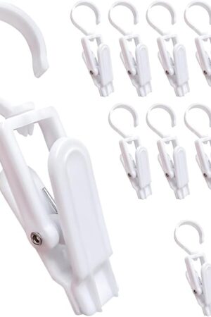 12 Pcs Super Strong Plastic Swivel Hanging Hooks, Curtain Clips, Clothes Pins, Beach Towel Clips, Home Swivel Laundry Clips for Hats, Pants, Towels, Socks, Pants (White)