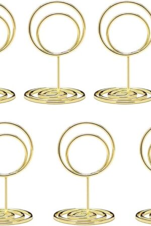 20pcs Mini Place Card Holders, Cute Table Number Holders, Small Size Table Card Holder Tables Number Stands, Wire Photo Picture Menu Clips for Wedding centerpieces, Anniversary Party (Gold)