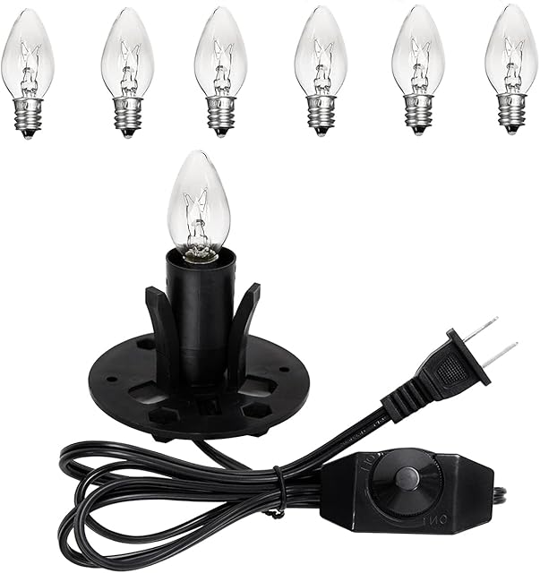 Venforze Himalayan Salt Lamp Cord Replacement with Dimmer Switch and E12 Halogen Salt Lamp Bulbs(6-Pack), 5 Feet Salt Lamps Cords with Base Assembly