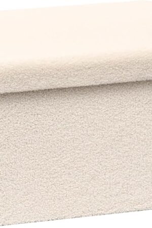 B FSOBEIIALEO Storage Ottoman Cube Small Sherpa Ottoman Foot Rest, Foldable Portable Boucle Ottomans, Faux Teddy Fur, Cream White 16.5"x12.6"x12.6"