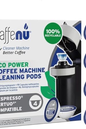 Caffenu Cleaning Pods Compatible with Nespresso Vertuo. 4 Cleaner Capsules. For Improved Coffee Flavor and Crisp Coffee. Use with Descaling Kit