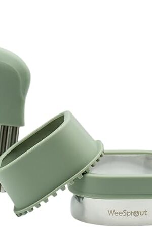 Baby Led Weaning Kitchen Tool Set, Includes Crinkle Cutter, Grape Cutter & Sandwich Cutter, Made In Collaboration With Feeding Specialist, Durable & Dishwasher Safe, Matte Green