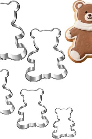 Bear Cookie Cutter Set, 5 Pieces, 4.25-1.8 Inches- Dishwasher Safe - Stainless Steel Cookie Cutters for Baking - Perfect for Bear Baby Shower Decorations, Gender Reveal, Birthday