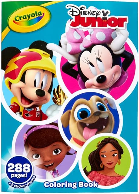 The Crayola Disney Jr. Coloring Book (288 Pages), Includes Disney Stickers, Giant Coloring Book for Kids & Adults, Travel Activity, Ages 3 +