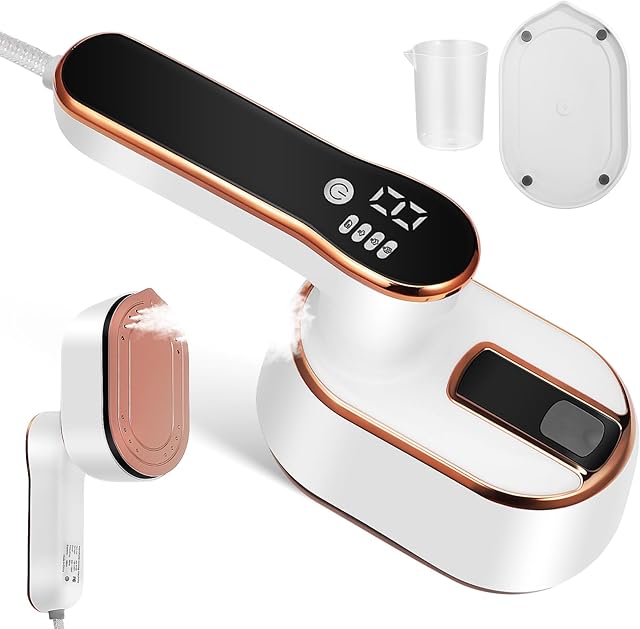 Portable Travel Steamer Iron for Clothes with LCD Display, 1000W Foldable Small Garment Steamer with 4 Steam Levels, Handheld Clothes, 15S Fast Heat Fabric for Home Travel Dorm