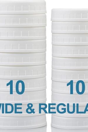 AOZITA 10 WIDE Mouth & 10 REGULAR Mouth Mason Jar Lids - 20 Pack Food Grade Plastic Mason Jar Caps for Ball, Kerr and More Canning Jars - Leakproof & Dishwasher Safe - White