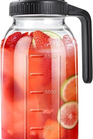 64oz Glass Pitcher with Lid, 2 Quart Mason Jar Pitchers with Lid and Spout, Wide Mouth Breast Milk Pitcher Glass Jug Sun Tea Pitchers, Cold Brew Coffee pitcher, Fridge Container for Water, Juice, Tea