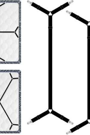 Bed Sheet Straps, 2Pcs Elastic Adjustable Bed Sheet Holder Straps, Fitted Sheet Straps to Hold Sheets in Place with Metal Clips, Sheet Holders for Mattress Cover, Sheet, Sofa Cushion (Black)