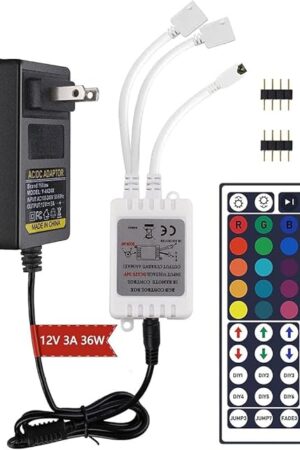 Yiliaw 44 Keys IR Remote Controller Kit - Includes Wireless Rectifier Control Box and DC 12V 3A Power Supply Adapter - Replacement Control for SMD 5050 3528 2835 RGB LED Strip Lights