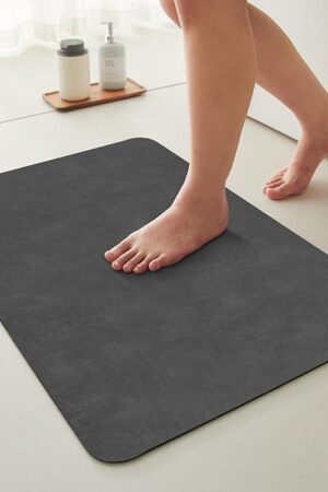 Bath Mat, Bathroom Rugs Non Slip Washable Thin Absorbent Quick Dry Bath Mat Fits Under Door Bathroom Floor Mat Perfect for Bath, Shower, or Sink 16"x24" Dark Grey