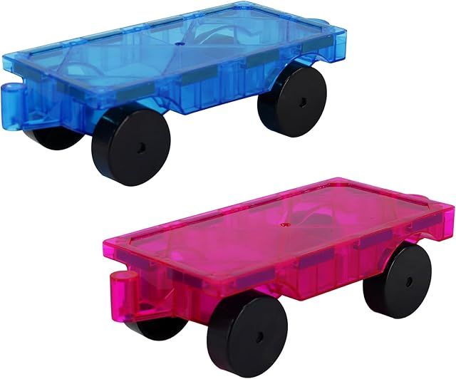 The Magnetic Tiles Car Set Truck Kit Toy with Stronger Magnets, Educational Magnet Cars with Re-Enforced Hitch and Long Bed for Girls Boys Toddler Ages 3+ (Blue & Purple)