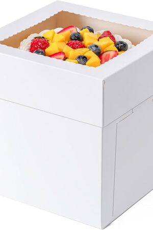 3 Pack Cake Boxes 10 Inch, 10x10x8 Inches Tall Cake Large Box, Disposable Cakes Transport Containers with Lids, Bakery Boxes with Large Window, for Cookies Pies Cupcakes Pastry-Wedding,Birthday, Party