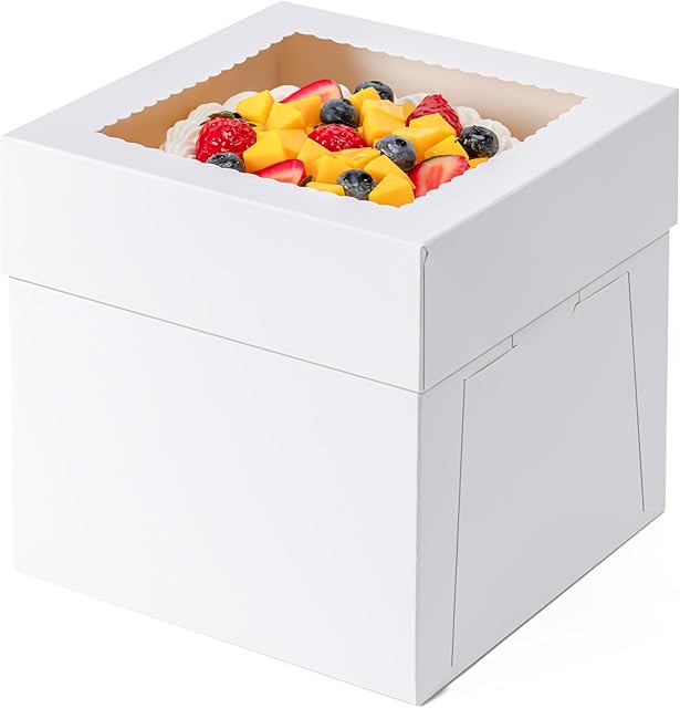 3 Pack Cake Boxes 10 Inch, 10x10x8 Inches Tall Cake Large Box, Disposable Cakes Transport Containers with Lids, Bakery Boxes with Large Window, for Cookies Pies Cupcakes Pastry-Wedding,Birthday, Party