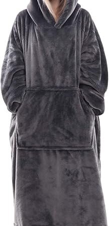 Waitu Wearable Blanket Sweatshirt Gifts for Women and Men, Warm and Cozy Giant Blanket Hoodie, Thick Flannel Blanket with Sleeves and Giant Pocket - Dark Gray