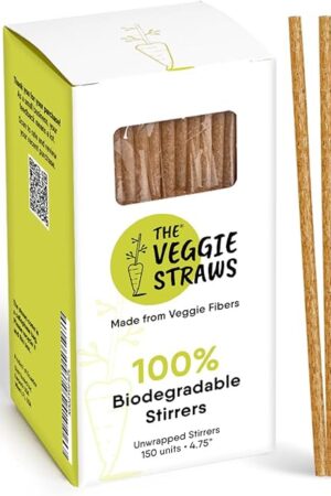 – 150 PCS of 4.75 Inches Unwrapped Biodegradable Drink Stirrers – Made of Vegetable Fibers, Best Cocktail Stirrers for Drinks of All Kinds