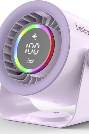 BETTODW Desk Fan,100 High-Speed Wind Quiet Table Fans,12 Hours Cool Time,Digital Display,Adjustable Light Modes,Portable Fan for Home Office Kitchen Travel Camping-Purple