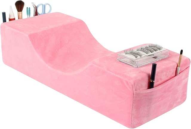 Comfortable Eyelash Extension Neck Pillow,Memory Foam Neck Contour Pillow for Sleeping Support,Beauty Salon Lash Grafting Pillow,Removable Pink Velvet Cervical Pillow