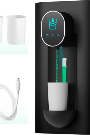 Automatic Mouthwash Dispenser 18.26 oz Touchless Mouthwash Dispenser for Bathroom 2 Magnetic Cup USB Rechargeable and 3 Dispensing Levels with Led Screen Wall-Mounted or Countertop Use-Black