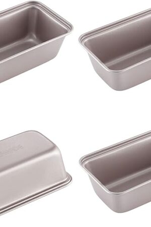 CHEFMADE Mini Loaf Pan Set, 5.5-Inch 4Pcs Non-Stick Rectangle Bread and Cake Bakeware for Oven and Instant Pot Baking (Champagne Gold)