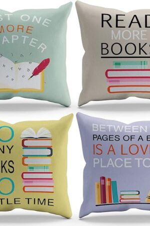BXFAHZJ Classroom Pillows Throw Pillow Cover Library Decor Reading Nook Book Theme 18x18 Inch Set of 4 Decor for Home Reading Room Dorm Gifts for Book Lovers Student.