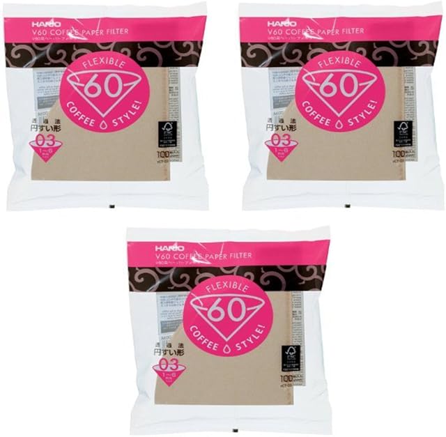 Hario 03 100-Count Coffee Natural Paper Filters, 3-Pack Set (Total of 300 Sheets) (Japan import)