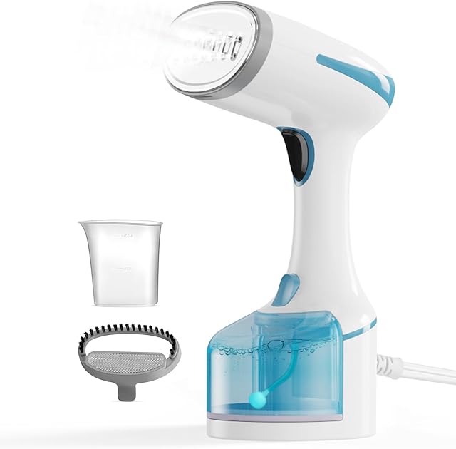 DBC Steamer for Clothes 1500W, 20S Fast Heat-up Portable Handheld Steamer for Clothes, 2 in 1 Fabric Wrinkle Remover with Fabric Brush, 250ml Water Tank, Ideal for Home, Office, Travel, Blue