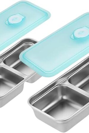 2 Pcs Reusable Double Compartment Stainless Steel Snack Containers With Lids ๏ผGrab And Go Snack Containers For Travel And School