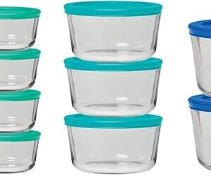 Anchor Hocking 26 Piece Glass Storage Containers with Lids (13 Glass Food Storage Containers & 13 Mixed Blue SnugFit Lids)