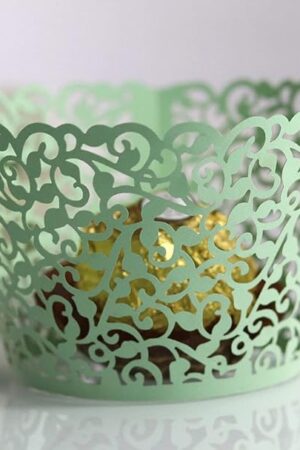 60Pcs Cupcake Wrappers Artistic Bake Cake Paper Filigree Little Vine Lace Laser Cut Liner Baking Cup Wraps Muffin CaseTrays for Wedding Party Birthday Decoration (Sage Green)