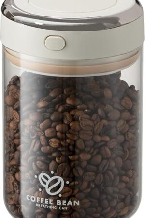 Coffee Bean Storage Container with One-way Valve Airtight Lid Date Tracker for Coffee and More Food Fresh and Storage, Clear Borosilicate Glass Coffee Canister(1.2 Qt - 13.1 OZ)