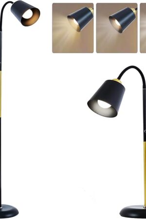 AoMck Adjustable Floor Reading Lamp Standing Lamps for Living Room Gooseneck Floor Lamps Industrial Adjustable Height Bendable Small Floor Corner Lamp with 12W Bulb (Black)