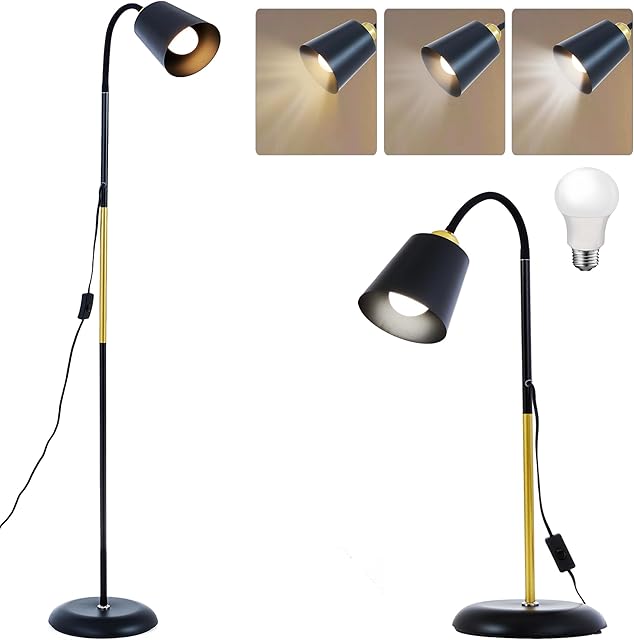 AoMck Adjustable Floor Reading Lamp Standing Lamps for Living Room Gooseneck Floor Lamps Industrial Adjustable Height Bendable Small Floor Corner Lamp with 12W Bulb (Black)