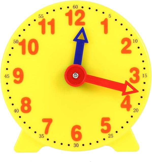 The Yellow 4 Inch Learning Clock Time Model Teacher Gear Clock 12/24 Hour Learning Tools Activity Toys