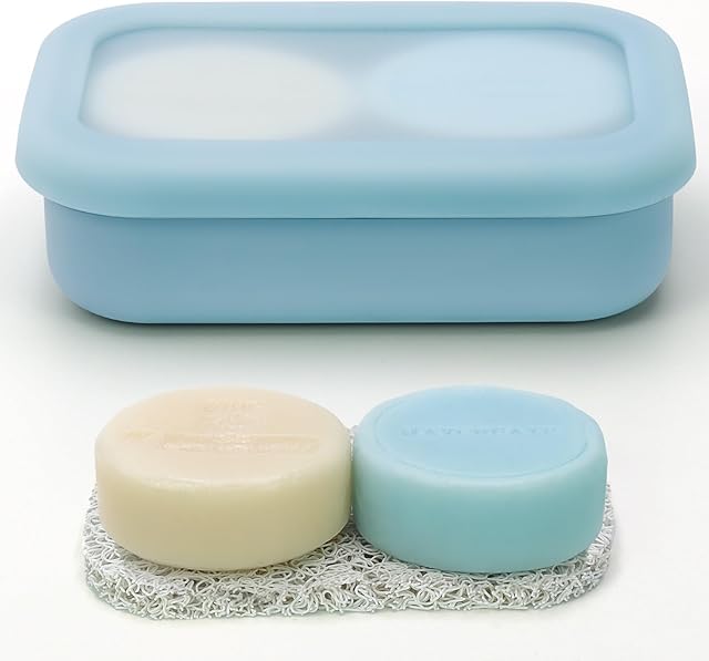 Enhanced Leak Proof Travel Soap Case, Shampoo Bar Holder, Large Silicone Soap Container with Drainage Layer, Portable Bar Soap Holder for Bathroom, Camping, and Gym, Easy to Clean (Blue-Large)
