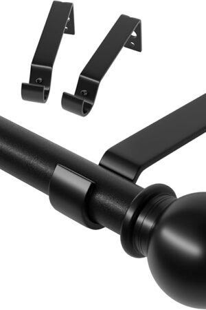 Curtain Rods for Windows 28-48 inch, 5/8 inch Black Curtain Rod Set with Brackets, Splicing Adjustable Metal Drapery Rod for Bedroom, Kitchen, Living Room, Matte Black