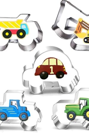 Construction Vehicles Cookie Cutters Set-5 Piece-Truck, Dump, Tractor, Car and Digger-Biscui Cookie Cutters Molds for Kids Party