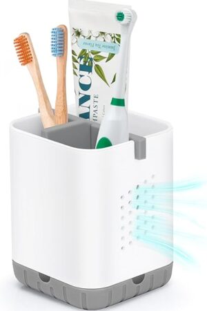 Boperzi Toothbrush Holders for Bathrooms, Detachable Electric Toothbrush Holder, Kids Toothbrush Holder Drainage, 3 slot Toothbrush and Toothpaste Holder Storage Caddy, Toothbrush Organizer White/Grey