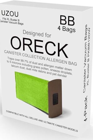 4 Pack Pack Type BB Compact Canister Bags Replacement for Oreck XL Buster B Canister Vacuum bags PKBB12DW BB180 BB280 BB850 BB870 BB900 BB1000 MV160