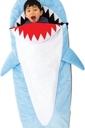 Bixbee Kids Sleeping Bag, Soft Sleepy Sack for Kids & Toddlers | Easy Roll Up Design for Daycare + Naptime, 60 x 22 Inches |Cozy Slumber Bag with Lining | Shark Sleeping Bag for Boys + Girls