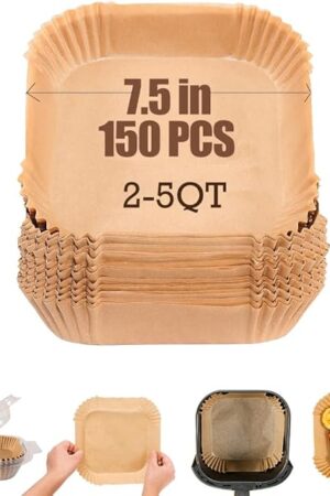 7.5 Inch Air Fryer Parchment Paper Liners Square,150 Pcs Non-stick &Oil-proof Air Fryer Liners Disposable for 2-5 QT Frying,Baking,Roast