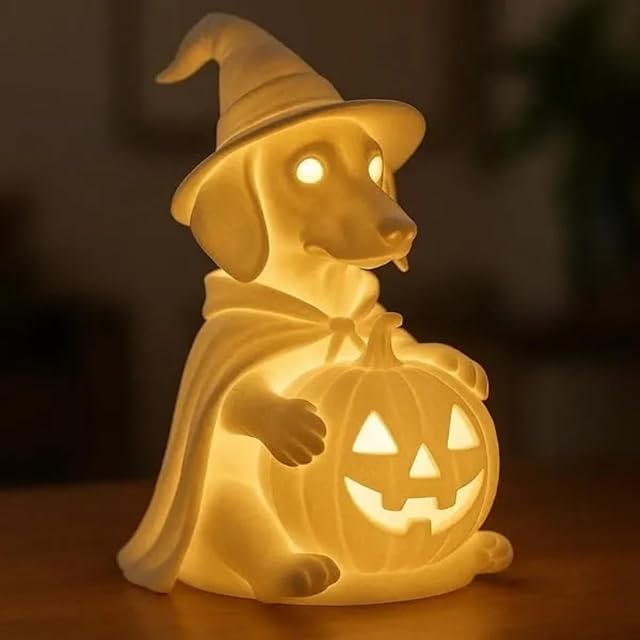 Dachshund Ghost Lamp, French Bulldog Halloween Glowing Ghost Dog Figurines, Cute Halloween Decor Statues Nightlight for Dog Lovers, Fans of Quirky Decor, Bedroom (Halloween Dachshund)